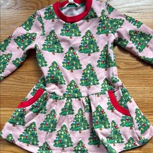 Boden Pink Christmas Tree Sweatshirt Dress